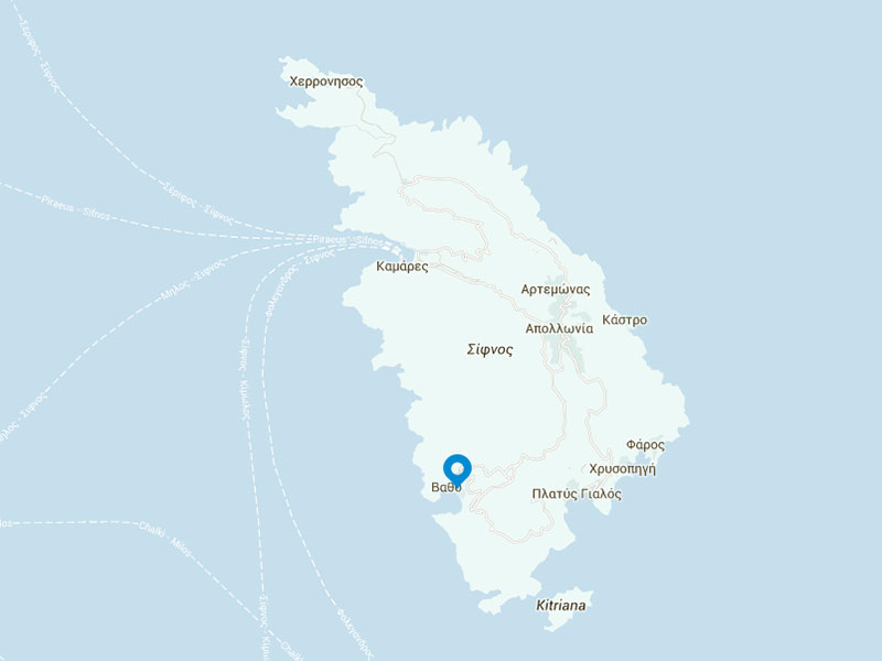 Η θέση των δωματίων Αρετή στο χάρτη της Σίφνου